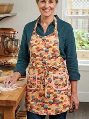 Handmade Bib Apron Cupcakes Baker Mother Pockets Cotton